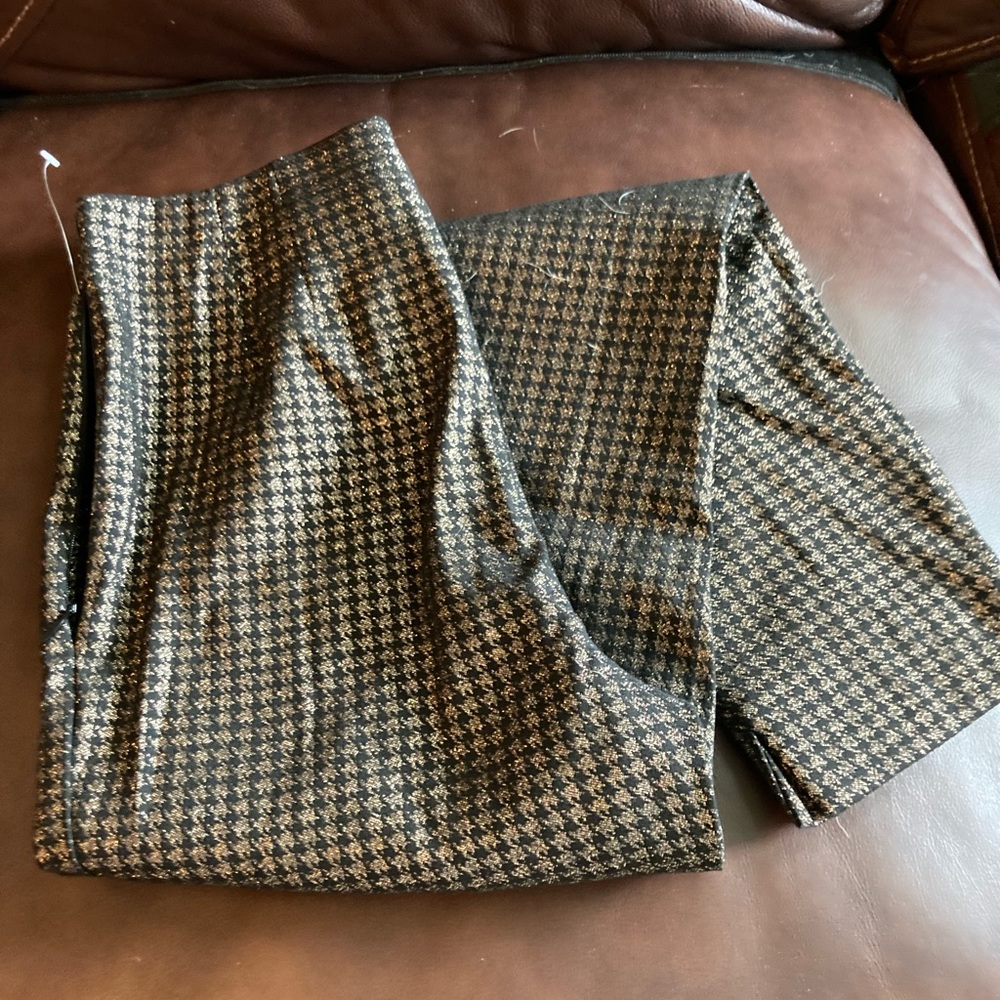 Gold metallic and black herringbone pattern pants